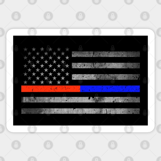 Thin Red Blue Line - Firefighter - Police Flag Sticker by bluelinemotivation